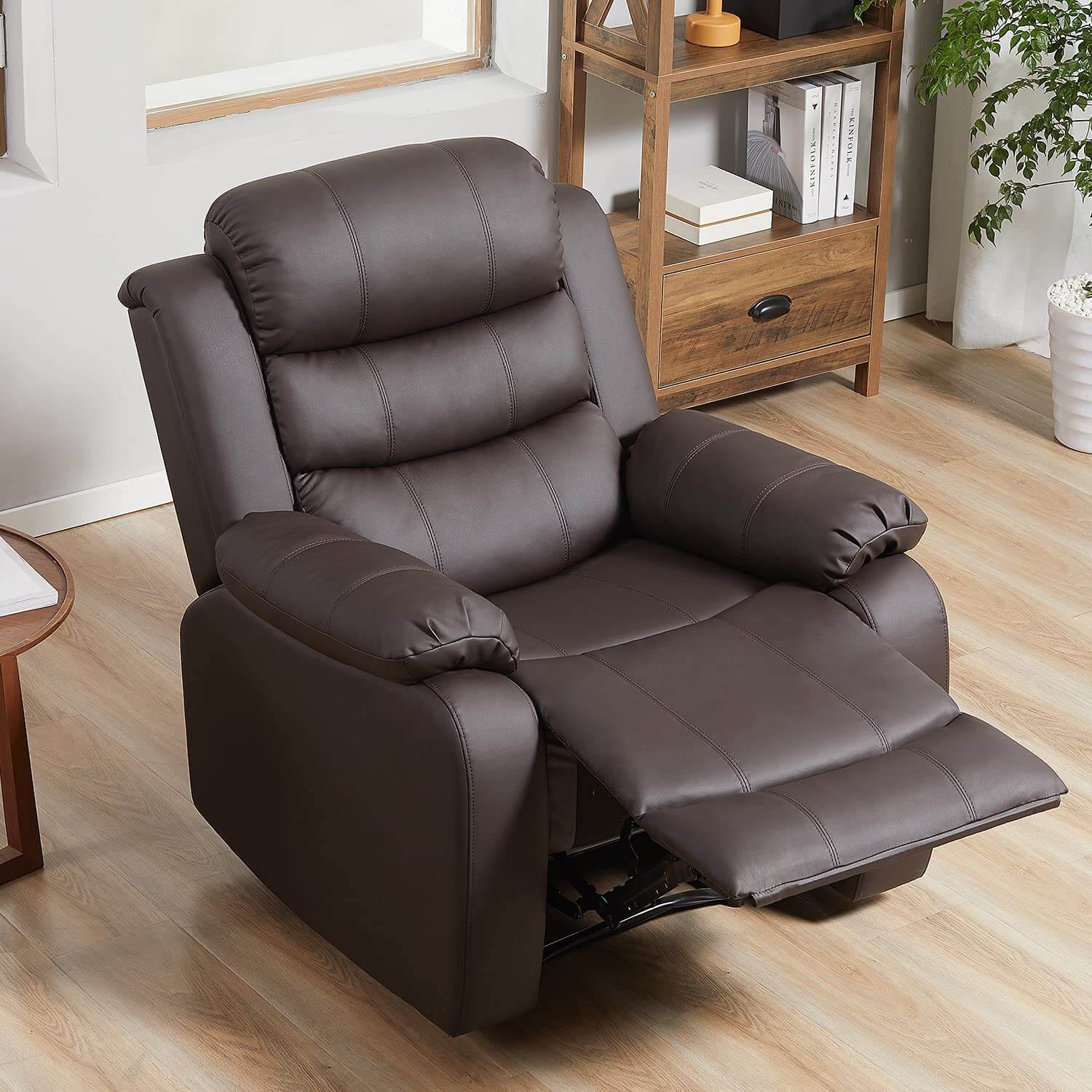 Homrest breath leather recliner chair for living room, brown