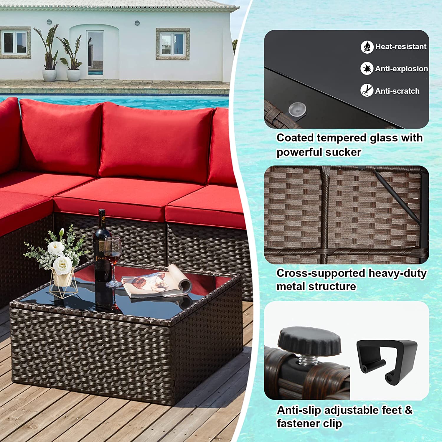 Homrest outdoor conversation set with coffee table for porch, garden and poolside