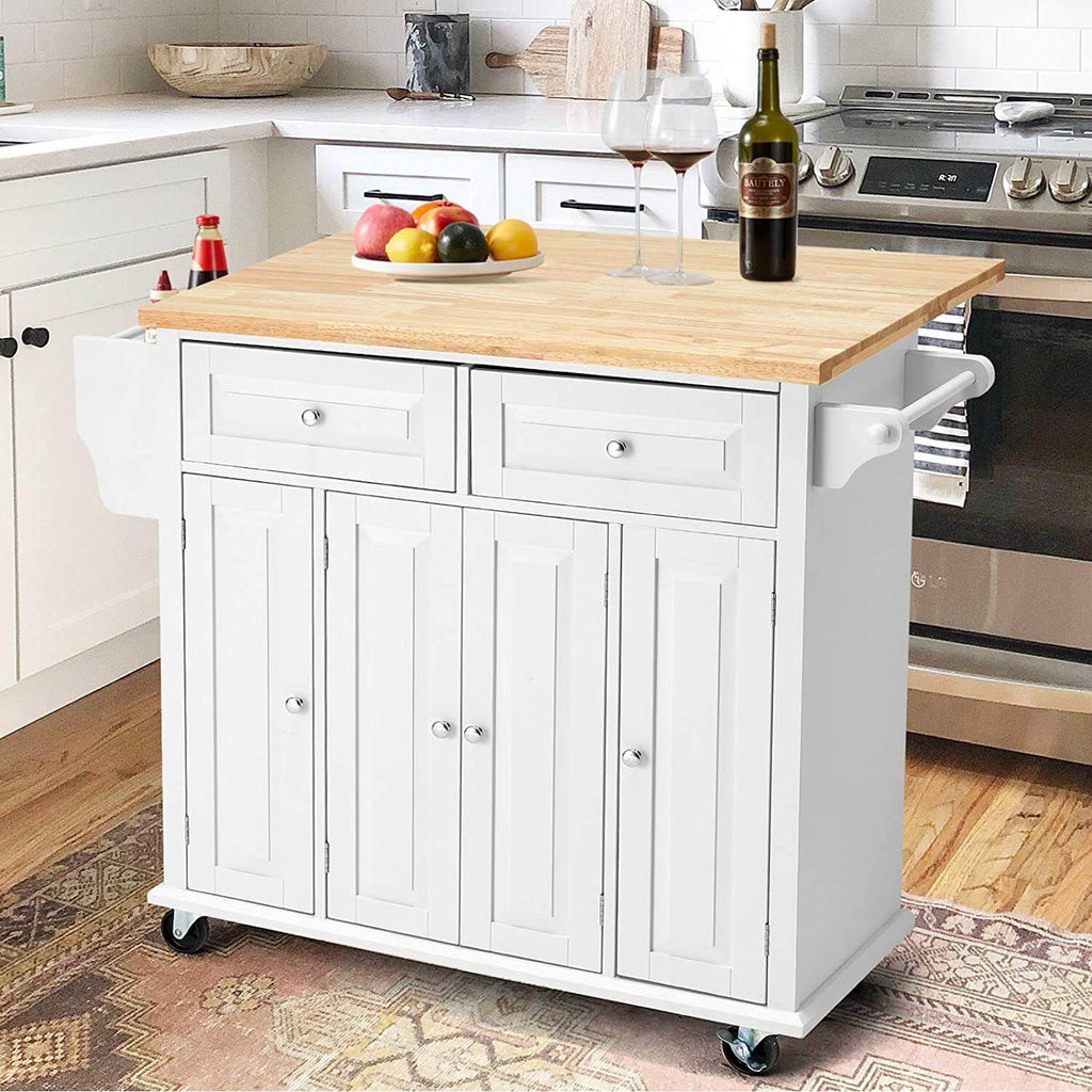 Rolling Kitchen Island Cart with Storage and Wheels, White