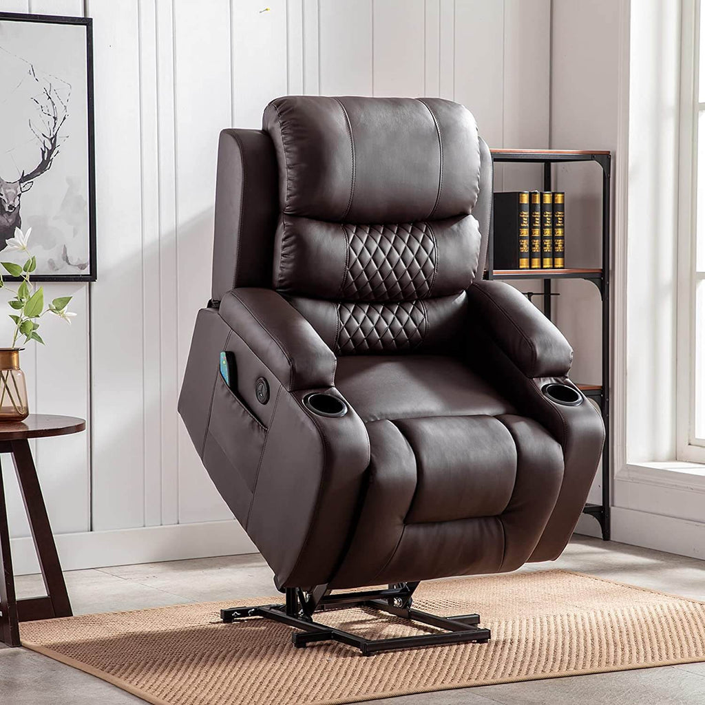 Power Lift Chair Recliner for Elderly with Heat & Vibration Massage with Pockets, Cup Holders & USB Port (Brown)
