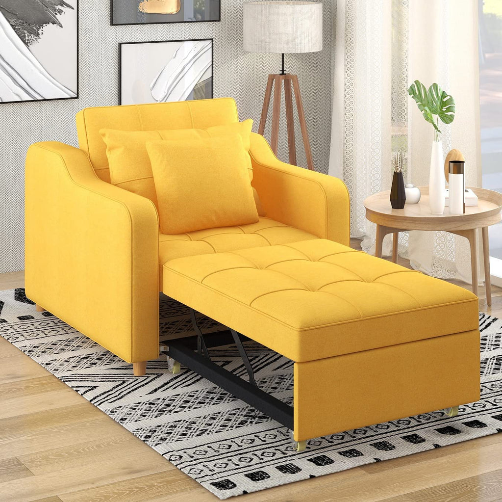 Homrest Upgrade Sofa Bed 3-in-1 Convertible Chair Multi-Functional Sofa Bed Adjustable Recliner(Yellow)
