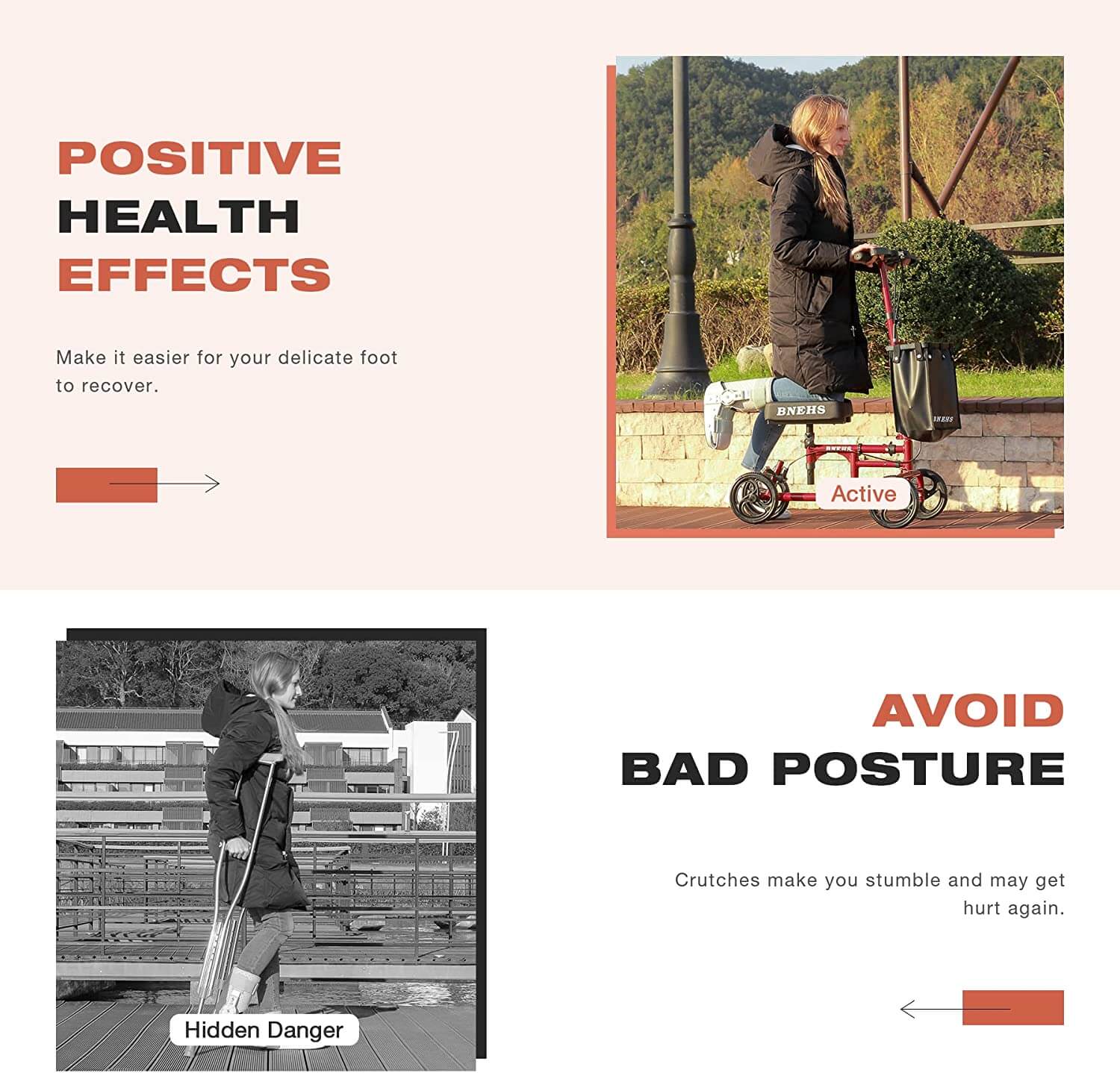 Homrest knee scooter for foot and ankle injured adults