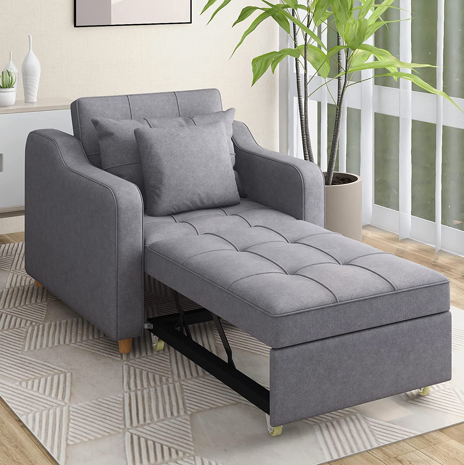 Homrest Sofa Bed 3-in-1 Convertible Chair Multi-Functional Sofa Bed Adjustable Recliner(Dark Grey)