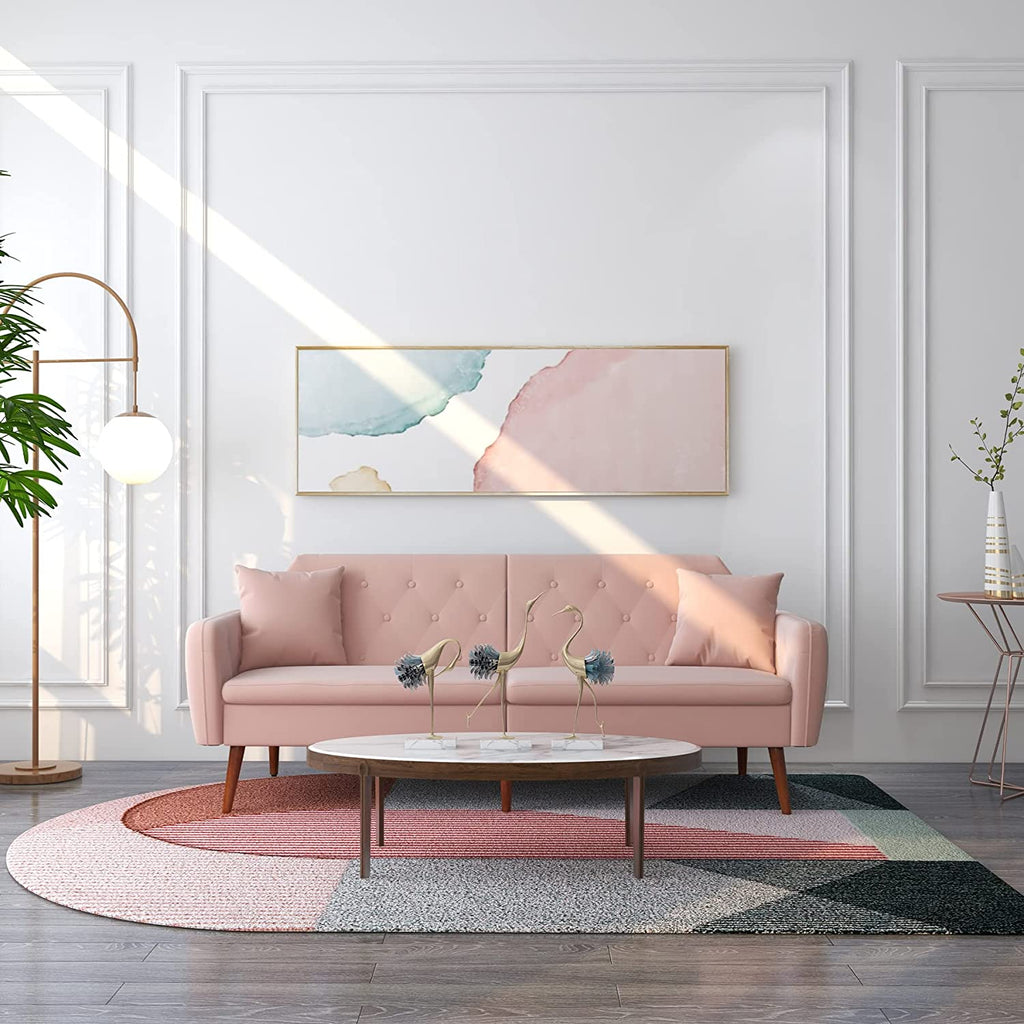 Homrest Convertible Velvet Sleeper Sofa Bed with Adjustable Backrest Couch Loveseat Pink