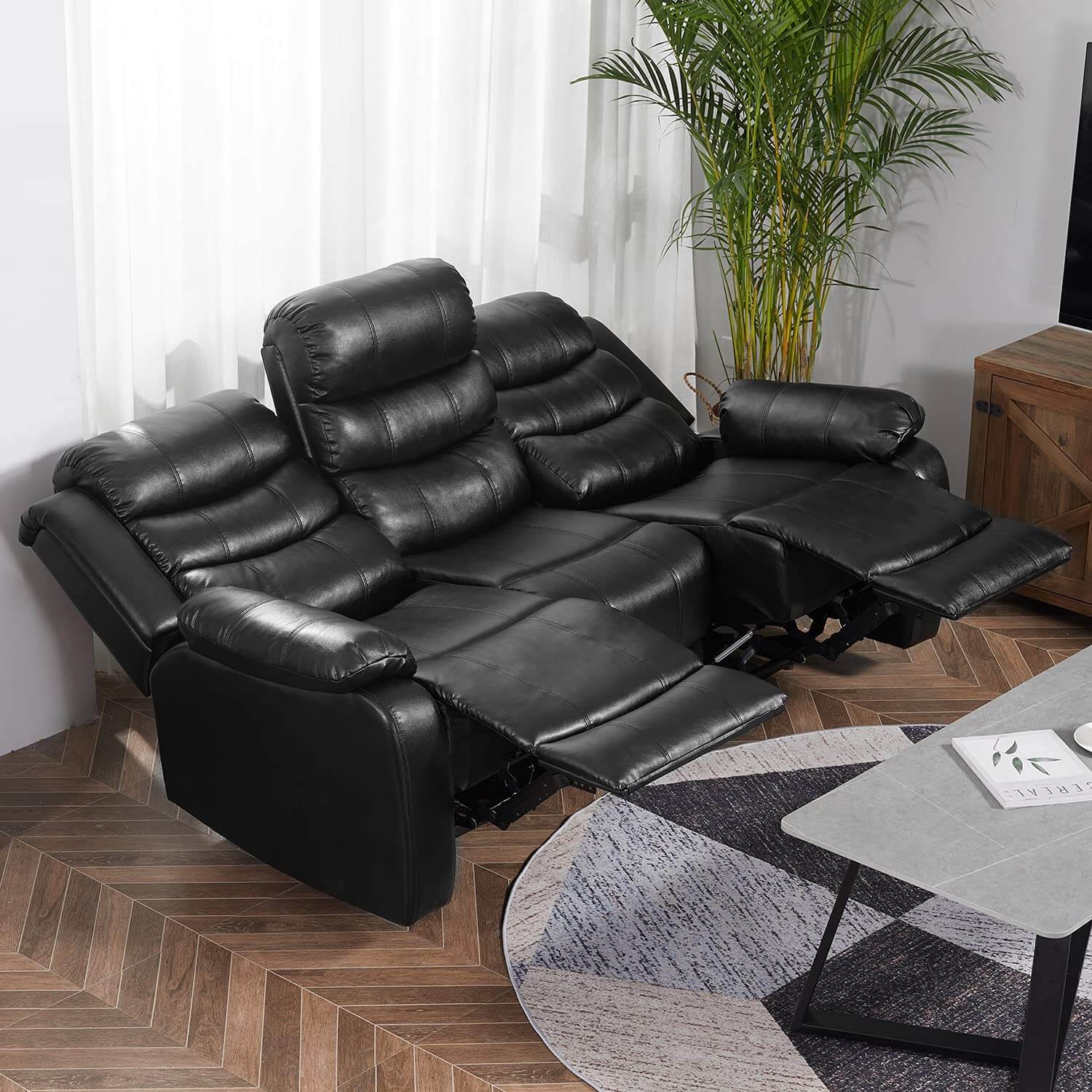 Homrest 3 seater Recliner Sofa Set Home Theater Seating Reclining Couch for Living Room, Black
