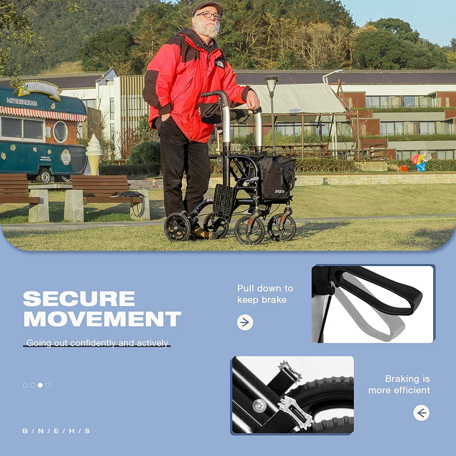 Homrest foldable rollator walker, black