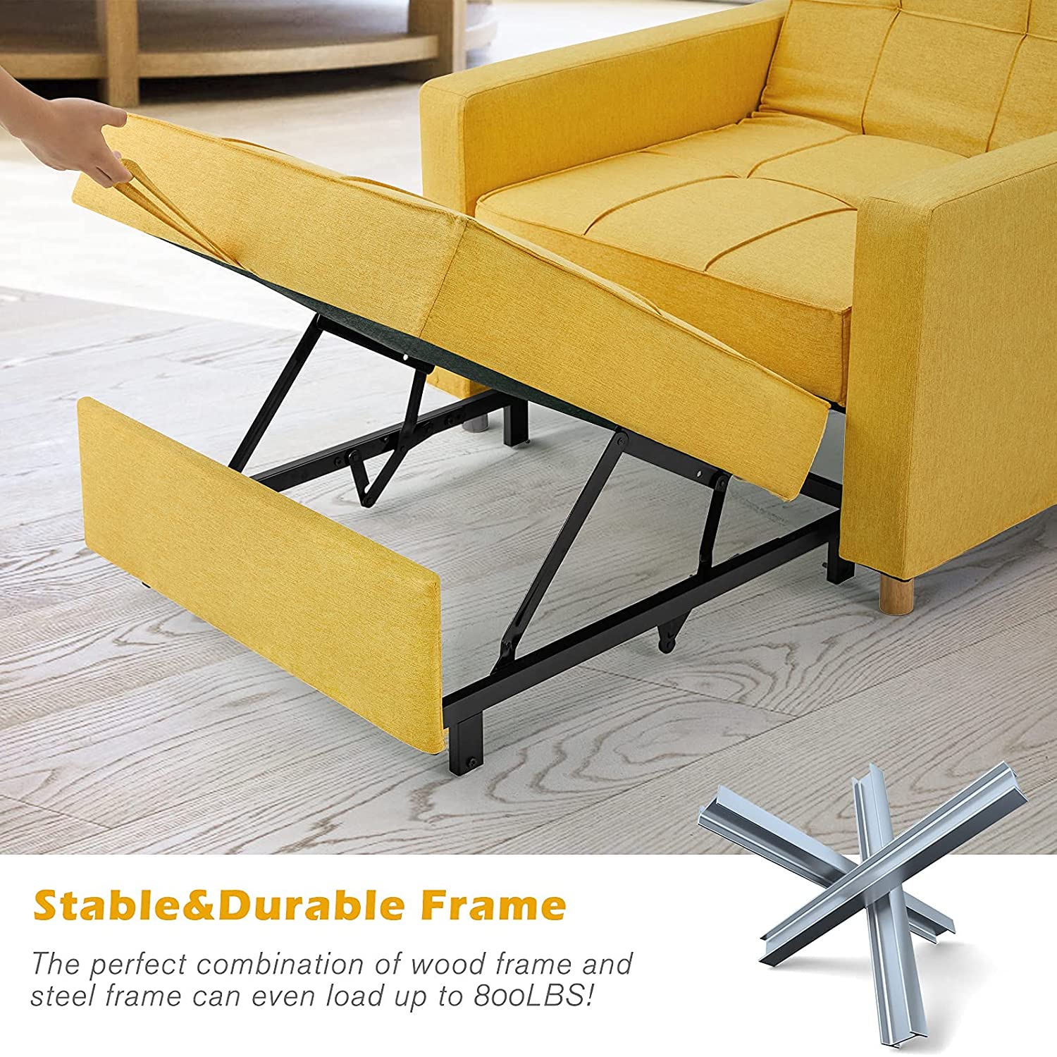 Sofa Bed 3-in-1 Convertible Chair Multi-Functional Adjustable Recliner, Sofa, Bed(Yellow)