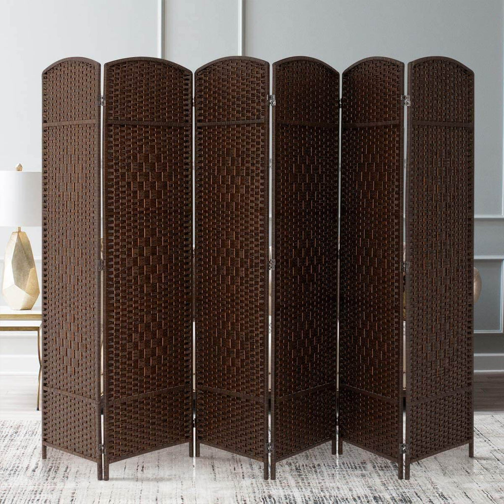 Homrest 6 Panels Room Divider, 6 FT Tall Weave Fiber Room Divider, Double Hinged,Folding Privacy Screens, Freestanding Room Dividers, Coffee
