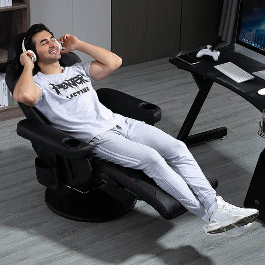 Gaming Recliner, Best Reclining Gaming Chair Racing Style with Cup Holder, Adjustable Footrest & Lumbar Support, Black