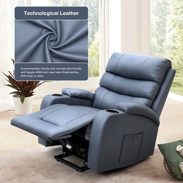Power Lift Recliner Chair with Massage & Heat with Pockets, Cup Holders & USB Port (Blue)