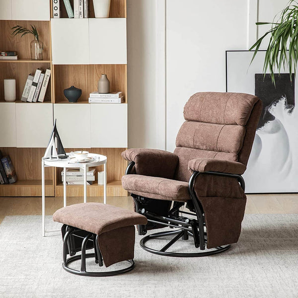 Homrest Glider Recliner with Ottoman Vibration Massage Lounge Chair Set, Brown