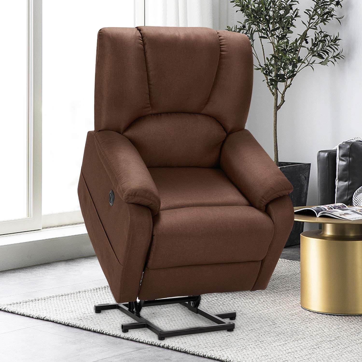 Homrest Electric Power Lift Recliner Chair Sofa with Massage and Heat for Elderly, Microfiber Recliner Chair with Side Pockets & USB Port, Brown