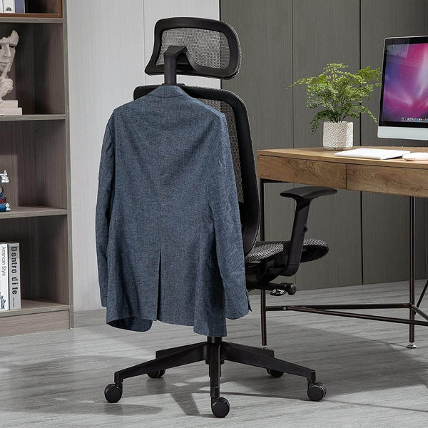 Homrest Ergonomic Executive Office Chair Swivel Height Adjustable Mesh Desk Chair w/ Caster Wheels & Coat Hanger, Grey