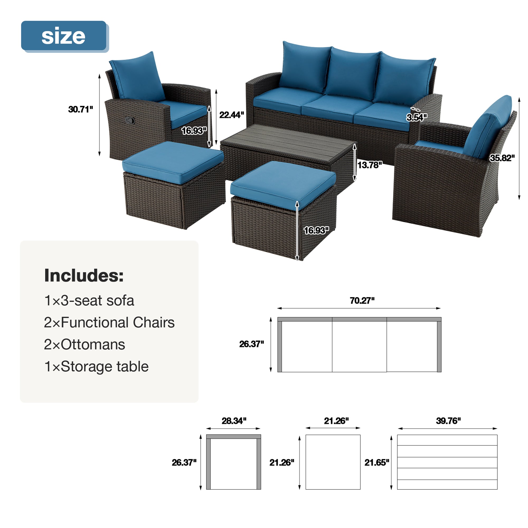 Product dimensions of Homrest patio sofa set
