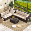 7 Pcs Outdoor Rattan Sectional Sofa w/ Adjustable Backrest, Khaki Cushion & Coffee Table