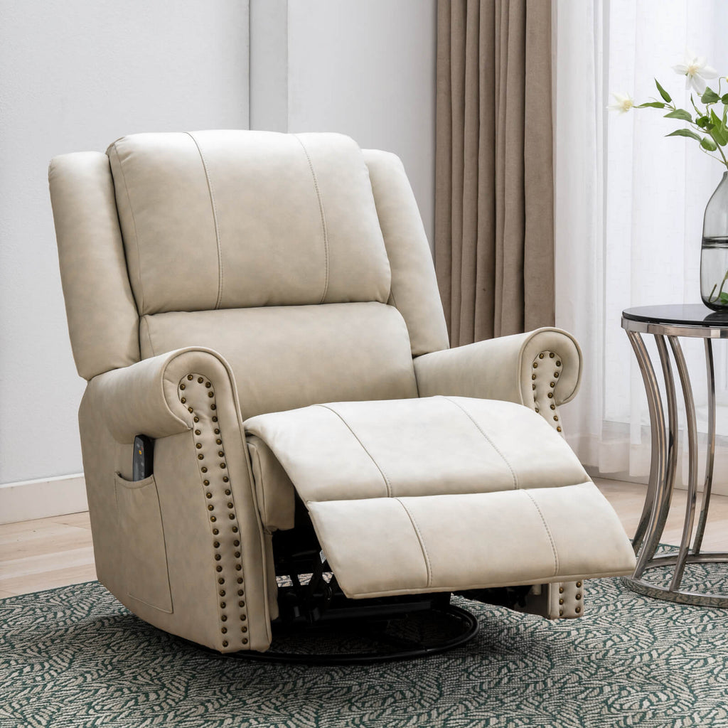 Ergonomic Microfiber Cloth Massage Recliner Chair 360°Swivel Heated Beige