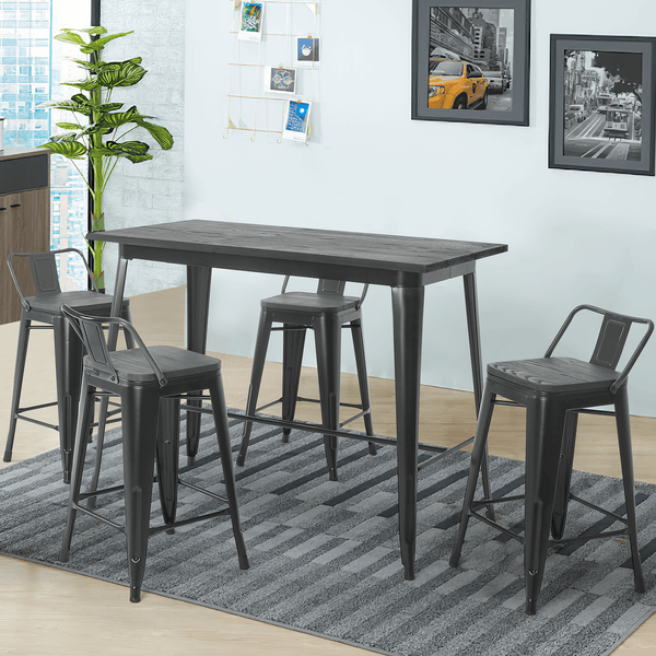 Homrest Dining Room Table Set & 4pcs Barstool for Kitchen Patio Bar (Gray)