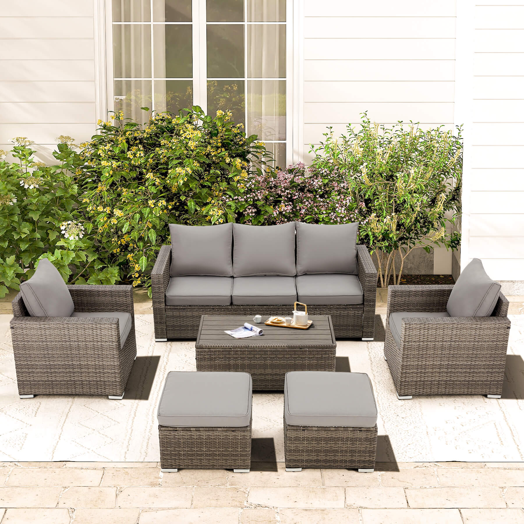 Homrest 6 pcs outdoor sectional sofa set with coffee table, gray