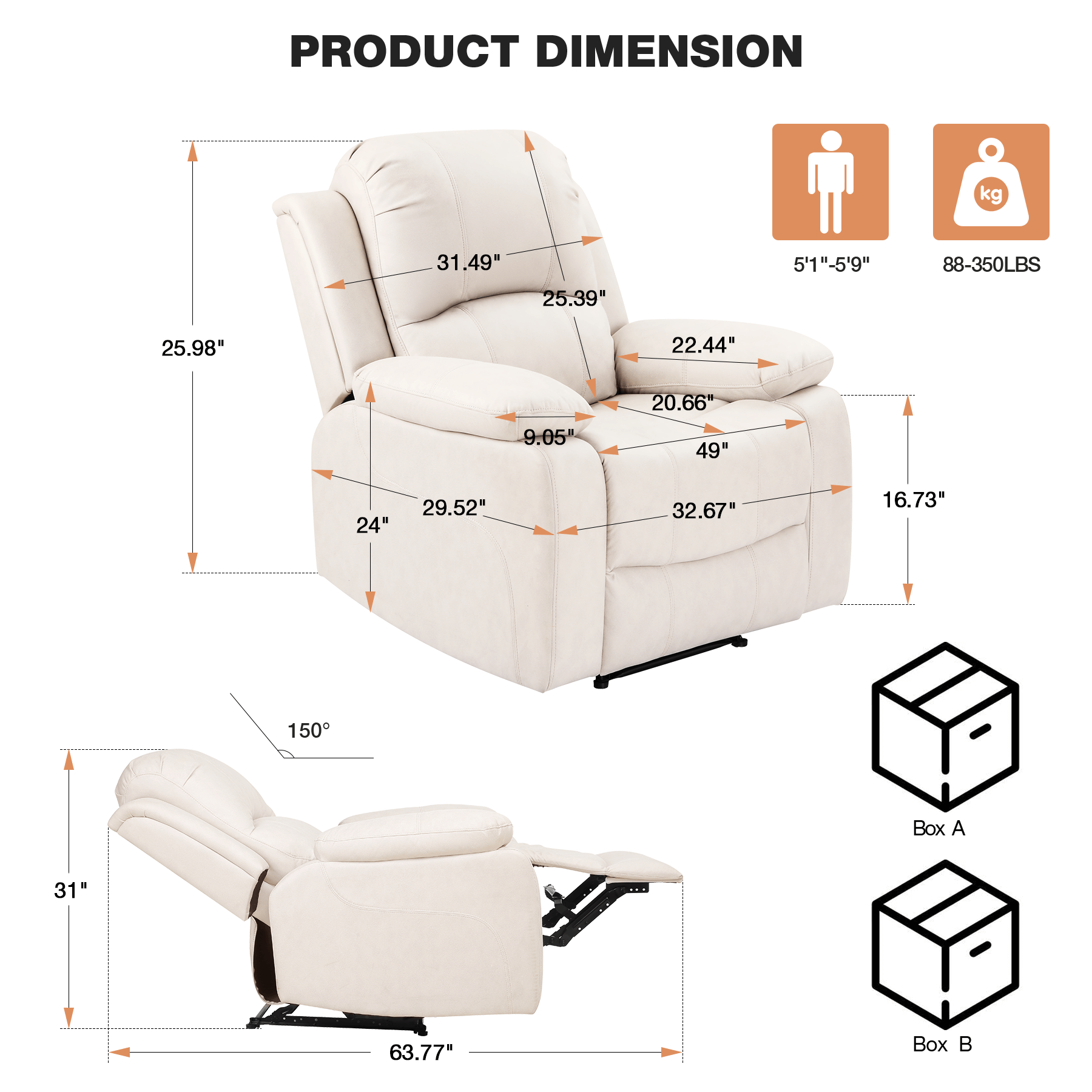 Product dimensions of Homrest recliner chair