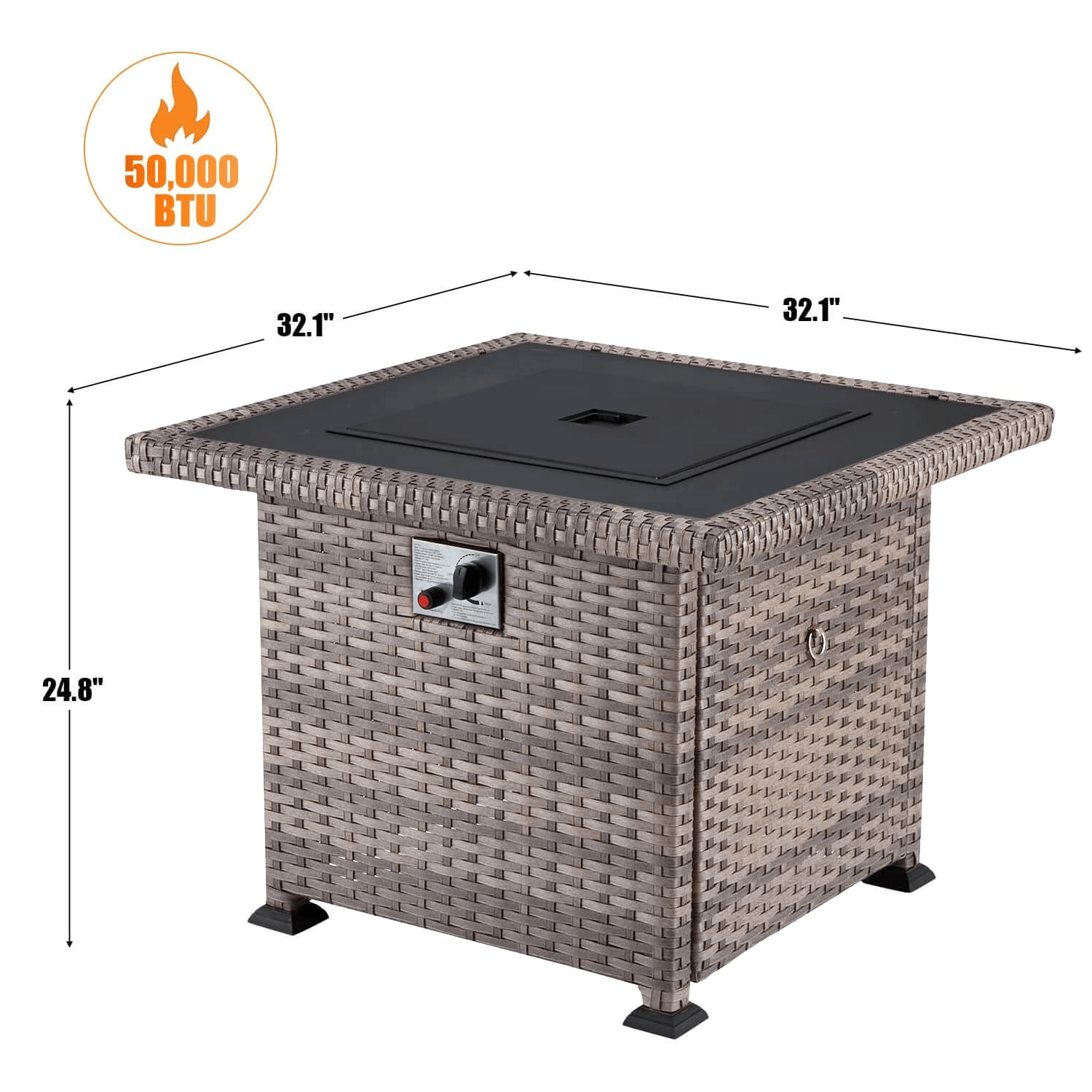Homrest 32'' Propane Fire Pit Table, 50000 BTU Square Gas Fire Pit w/ Glass Beads & Waterproof cover