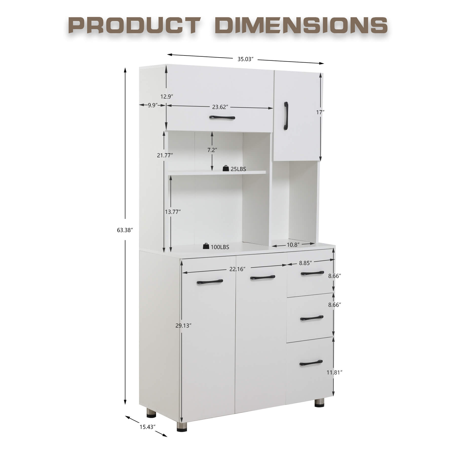 Homrest Kitchen Pantry Storage Cabinet Open Countertop and Microwave Space White