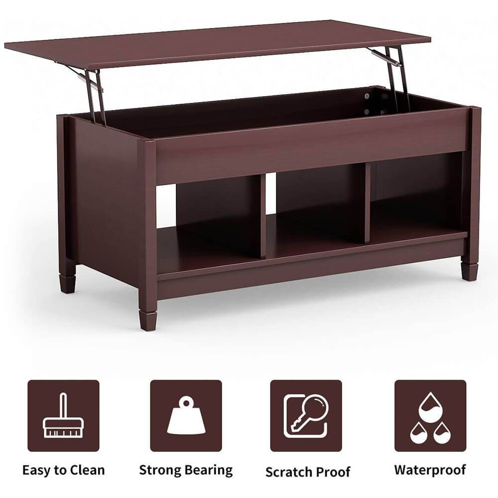 Homrest Coffee Table Lift Tabletop Wood Home Living Room Modern Lift Top Storage Brown