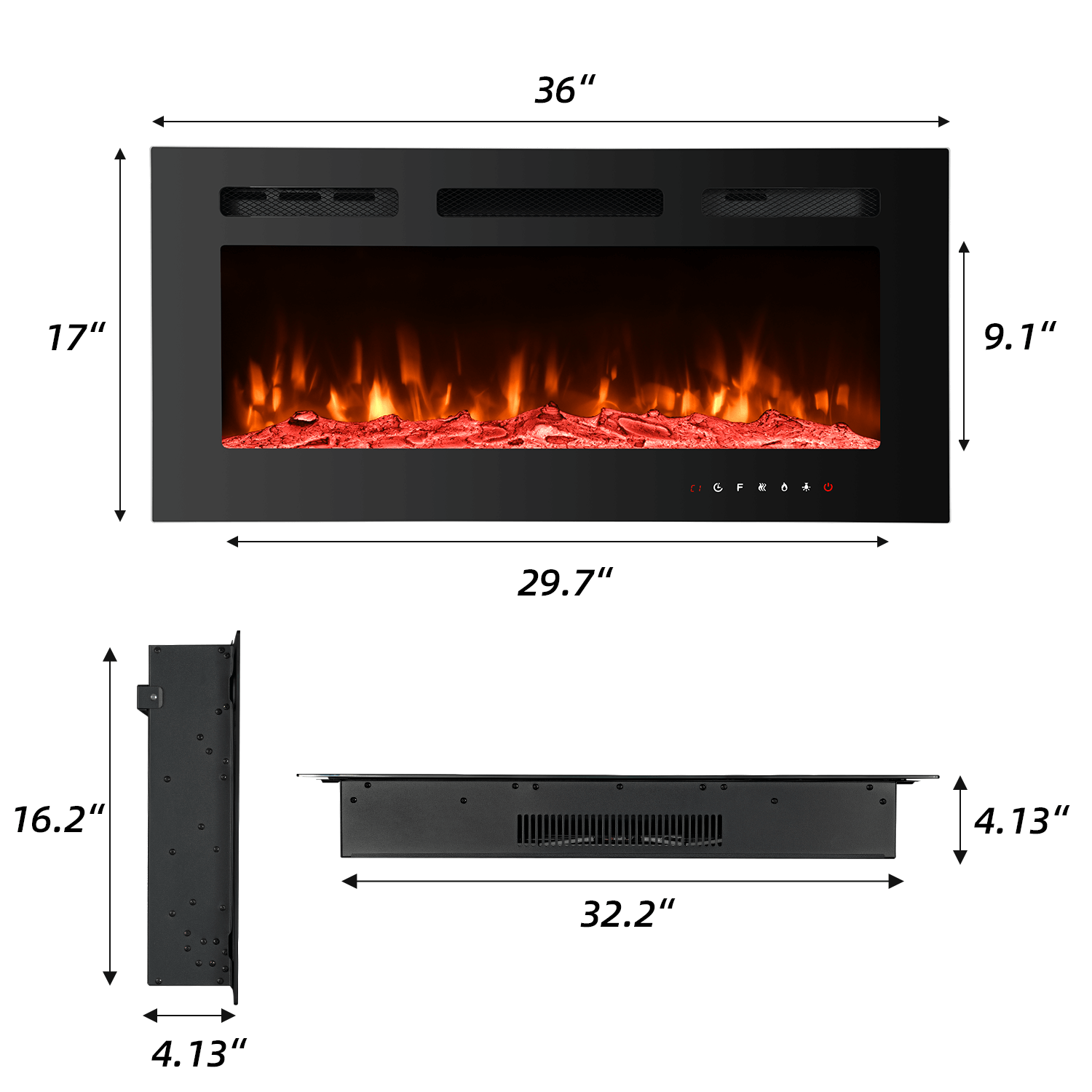 Homrest 36 inch Electric Fireplace with Free Standing, Wall Mounted Fireplace Insert Heater with Remote Control&Touch Screen