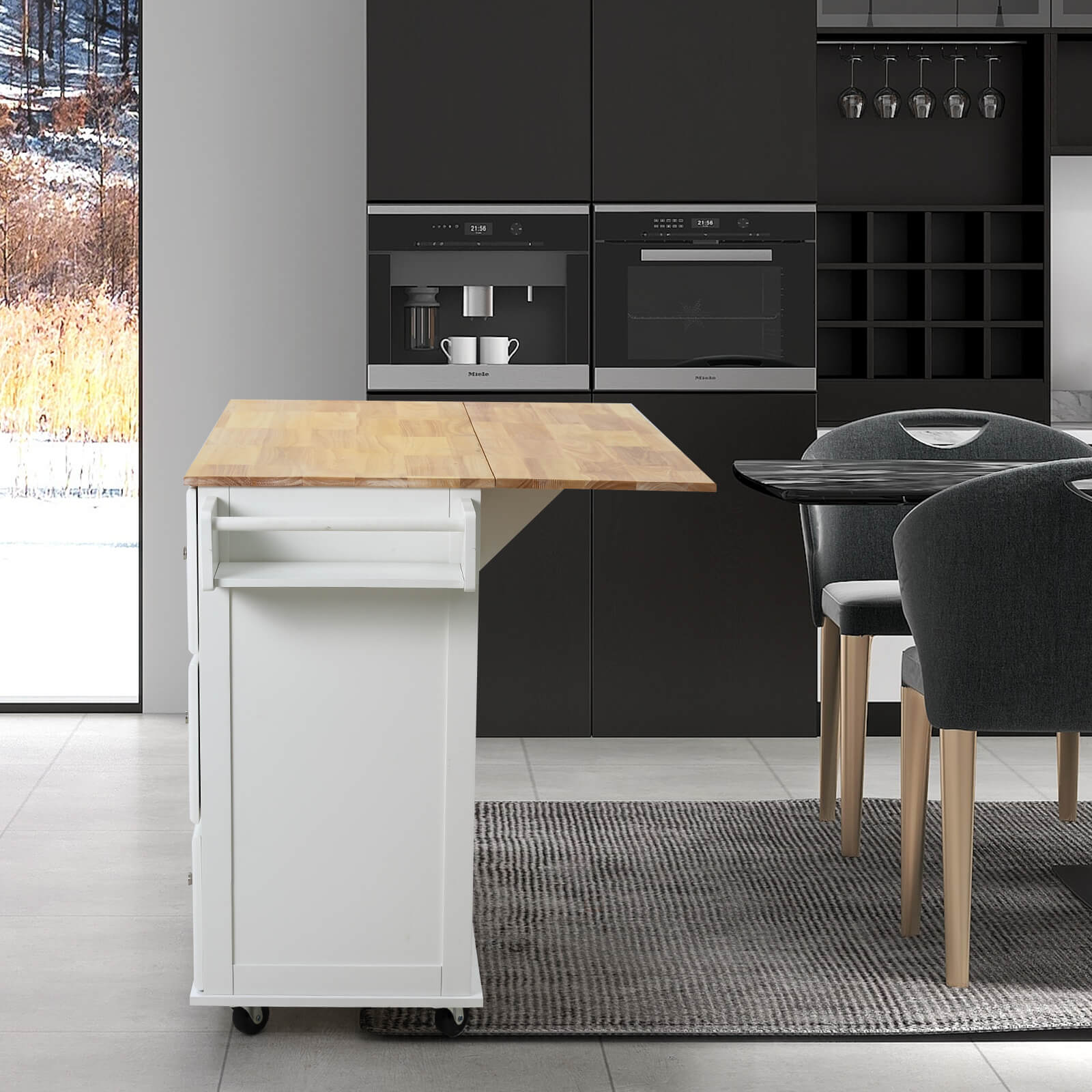 Homrest kitchen island rolling mobile island, white