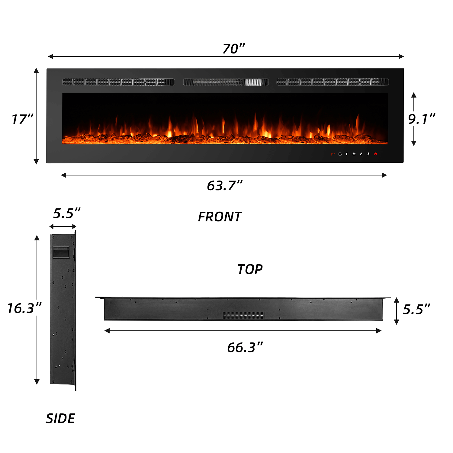Homrest 70 inch Electric Fireplace, Wall Mounted Fireplace Insert with Remote Control&Touch Screen