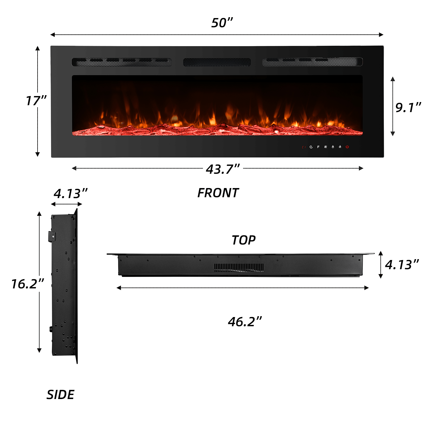 Homrest 50 inch Electric Fireplace with Free Standing, Wall Mounted Insert Heater Remote Control