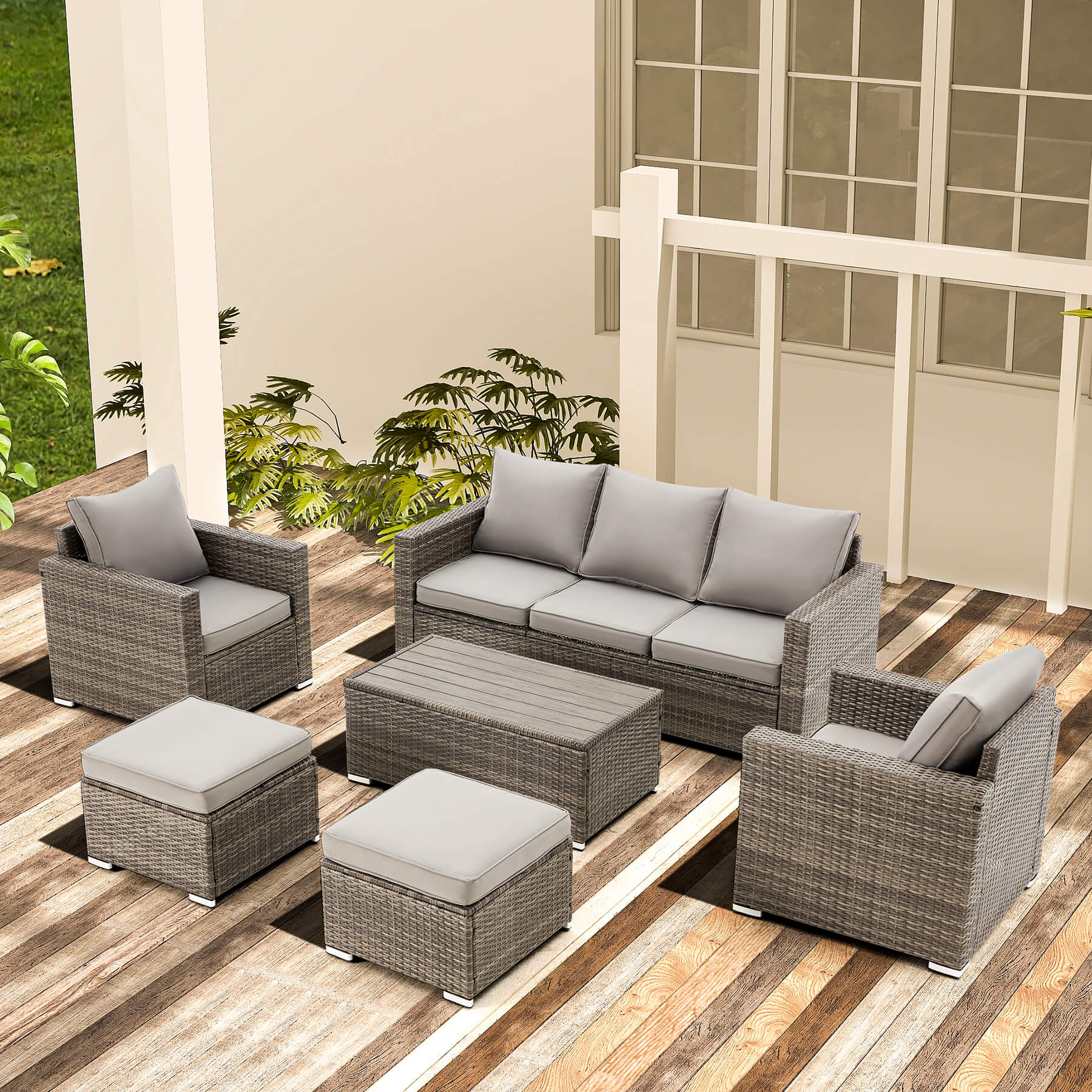 Homrest 6 pcs patio furniture set with coffee table, gray