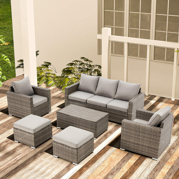 6 Pieces Outdoor Sectional Sofa Sets with Coffee Table, Patio Sectional Furniture Gray