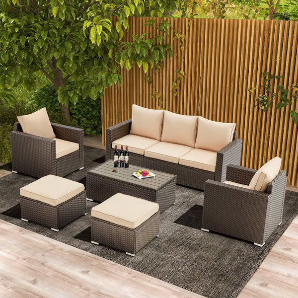 6 Pcs Outdoor Sectional Sofa Sets with Coffee Table, Khaki