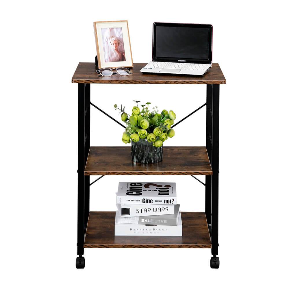 Homrest 3-Tier Kitchen Utility Microwave Oven Stand Vintage Board Top Black Metal Frame