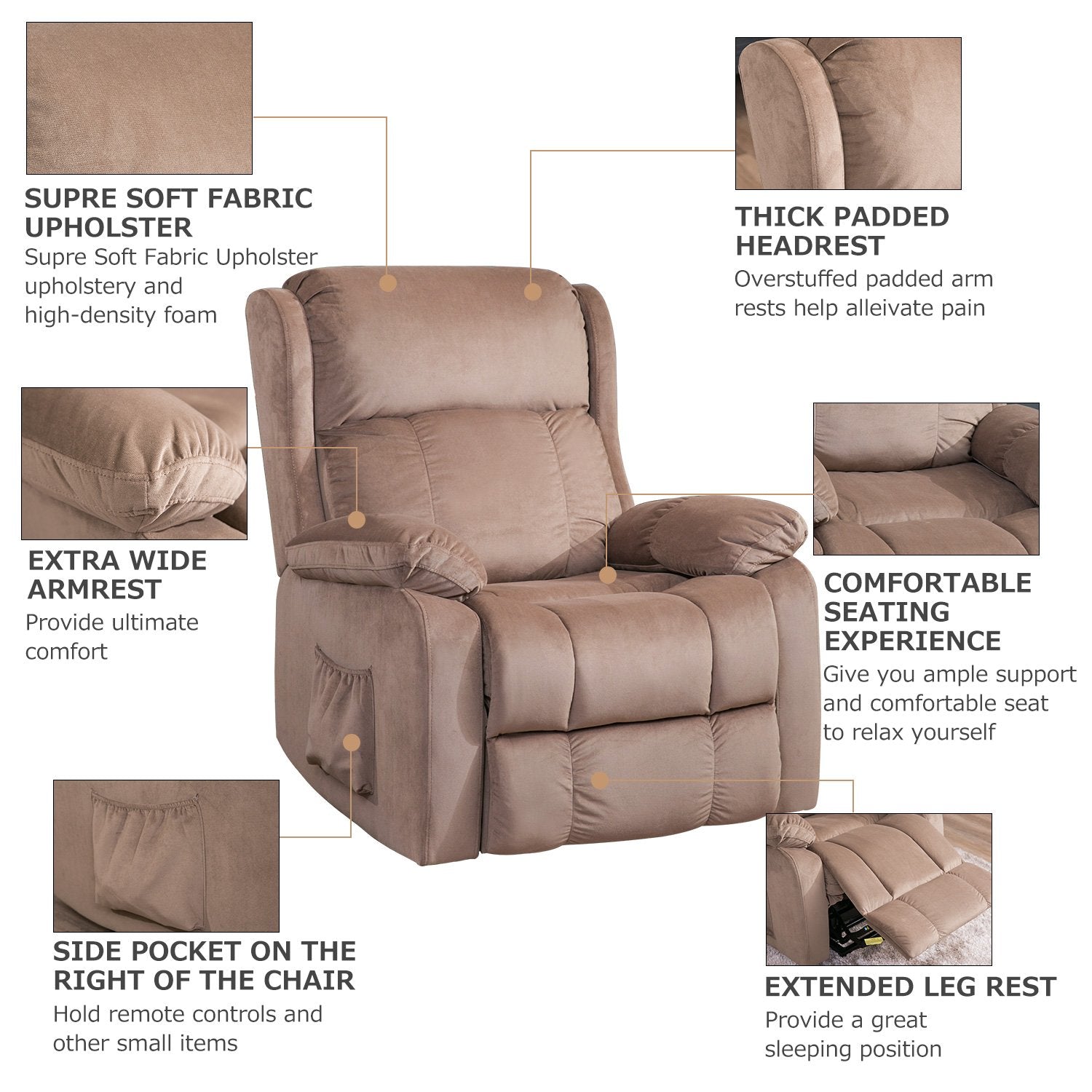 Power Lift Chair Soft Fabric Recliner Living Room Sofa Chair, Beige