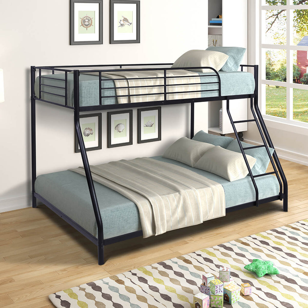 Homrest Twin Over Full Bunk Bed with Steel Frame with Slop Ladder & Safety Guard Rails Black