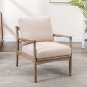 Homrest mid century modern accent chair with wood frame for living room, bedroom and home office, tan linen