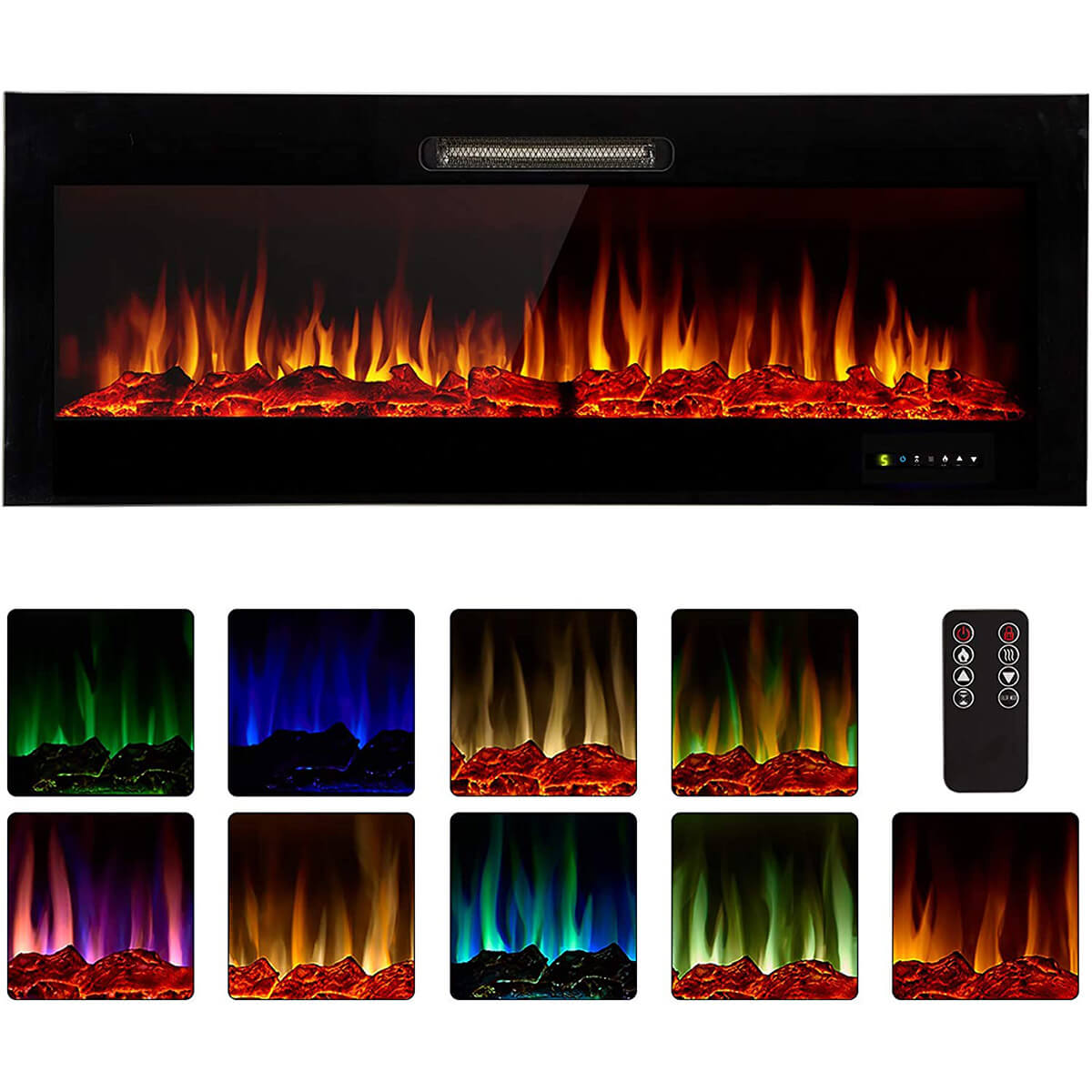 Homrest 50" Recessed Mounted Electric Fireplace Insert with Touch Screen Control Panel & Remote Control