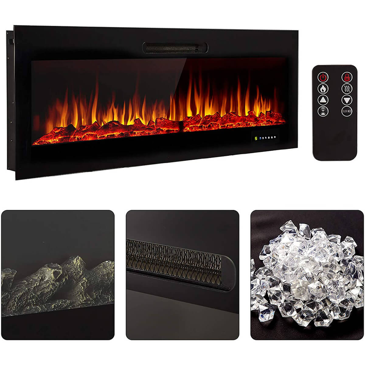 Homrest 50" Recessed Mounted Electric Fireplace Insert with Touch Screen Control Panel & Remote Control