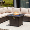 Homrest 32'' Propane Fire Pit Table, 50000 BTU Square Gas Fire Pit w/Glass Rocks, Brown