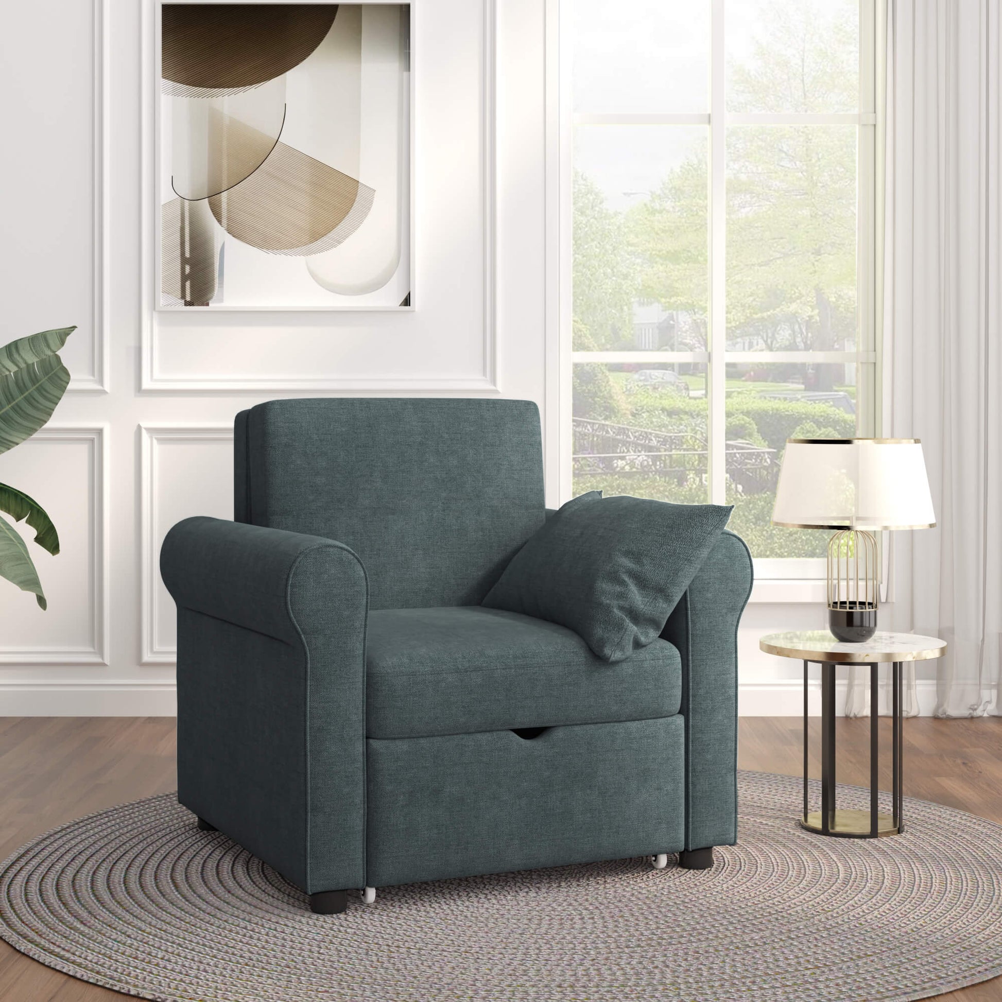 Homrest Sofa Bed Convertible Sleeper Chair Bed Adjustable Backrest with Storage(Deep Blue)