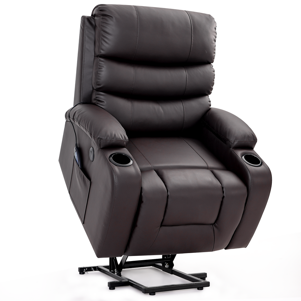 Power Lift Chair Recliner for Elderly with Massage & Heat with Pockets, Cup Holders & USB Port (Brown)