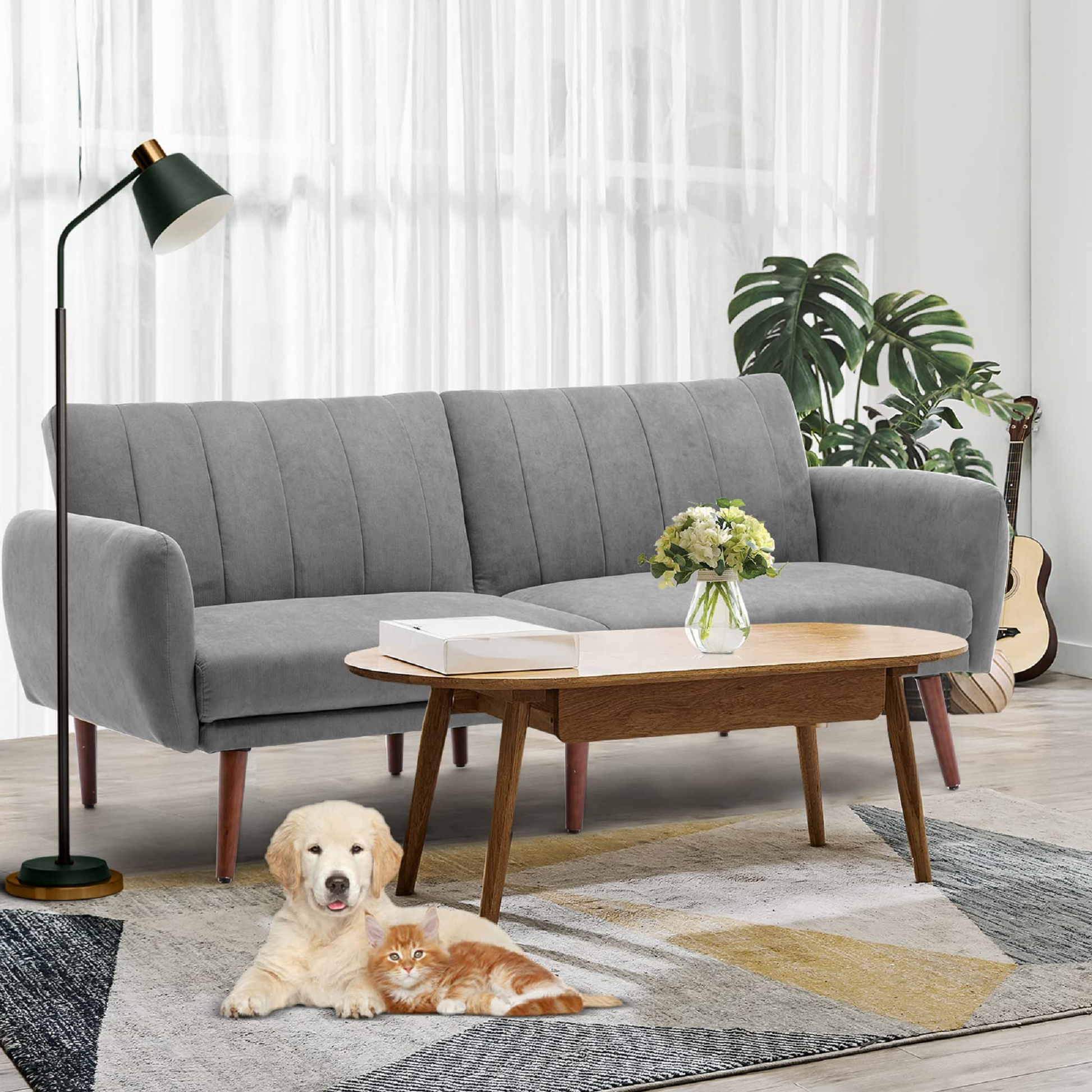 Convertible sofa set for living room, gray