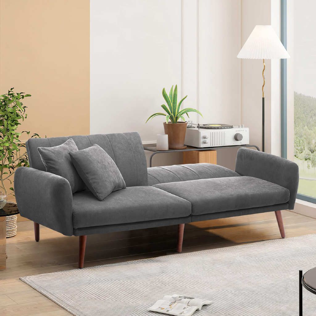 Homrest convertible linen fabric folding recliner, adjustable sleeprt sofa, gray