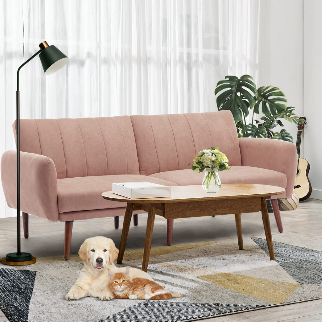 Homrest Convertible Linen Fabric Folding Recliner Futon Modern Adjustable Sleeper Sofa Loveseat Daybed for Living Room(Pink)