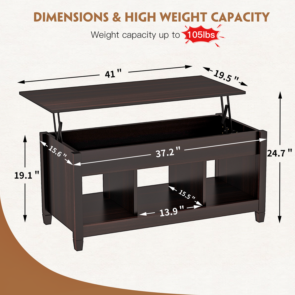 Homrest Lift Top Coffee Table, Hidden Storage Compartment