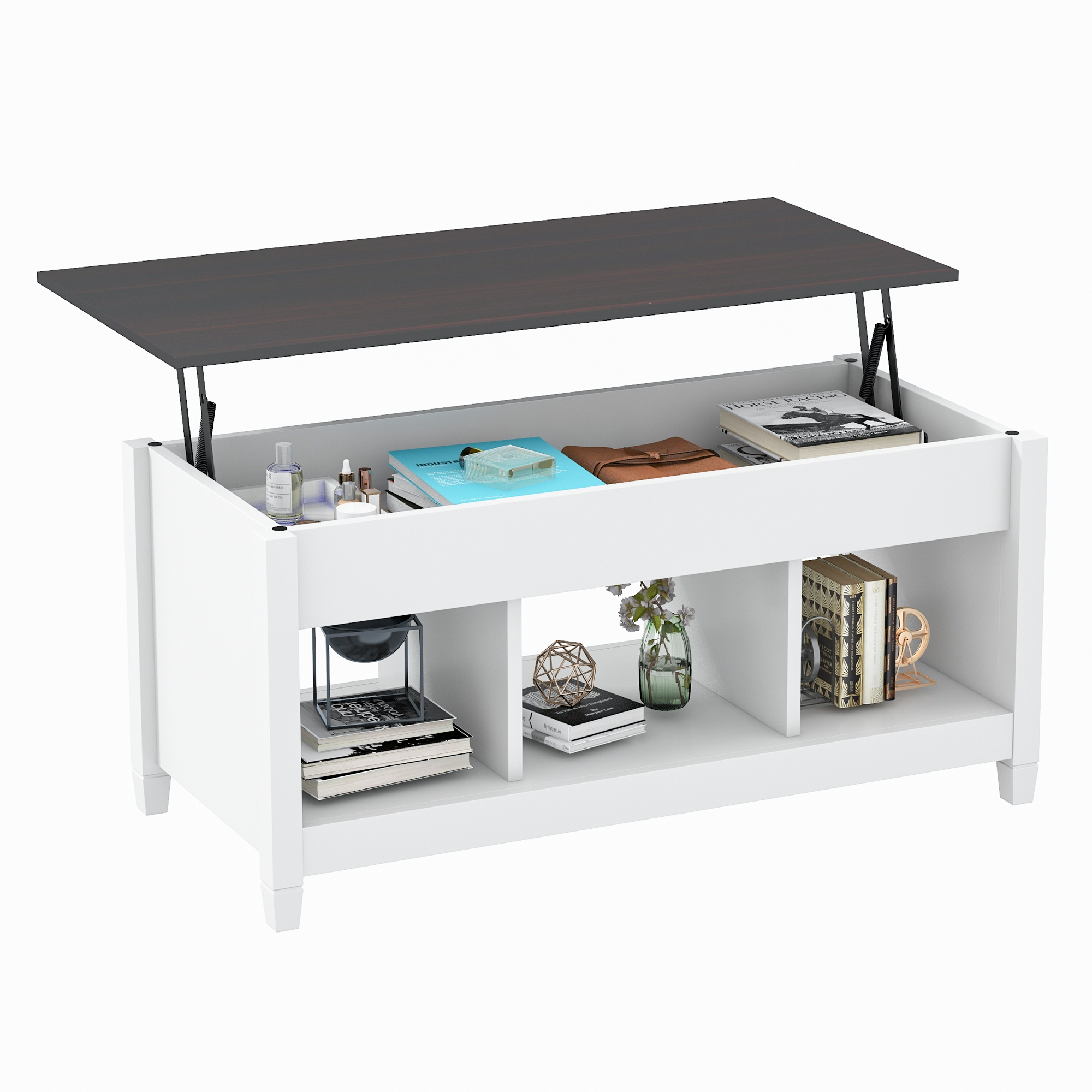 Coffee table with storage design and open shelves, white | Homrest furniture