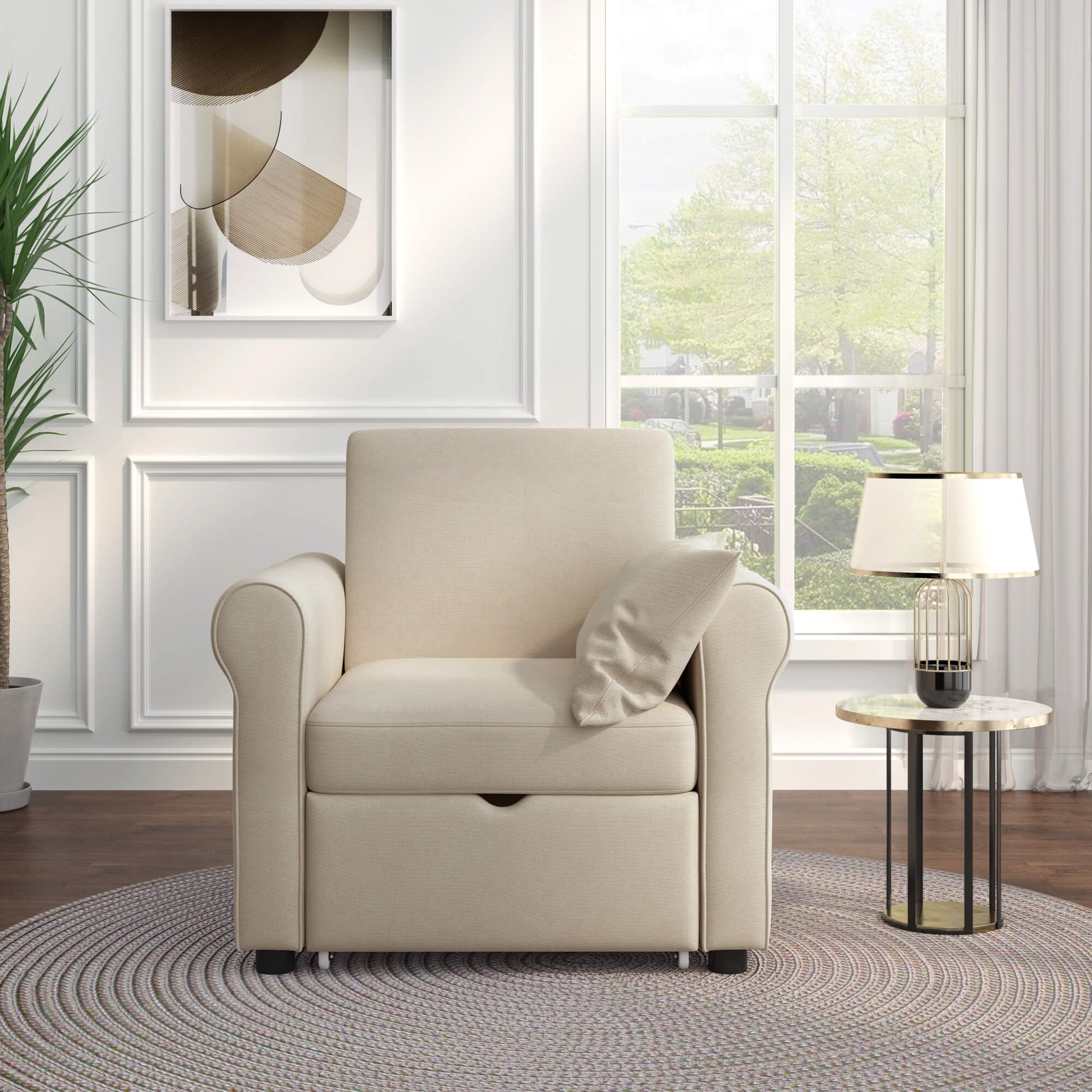  Sofa Bed Convertible Sleeper Chair Bed Adjustable Backrest with Storage(Beige) | Homrest Furniture