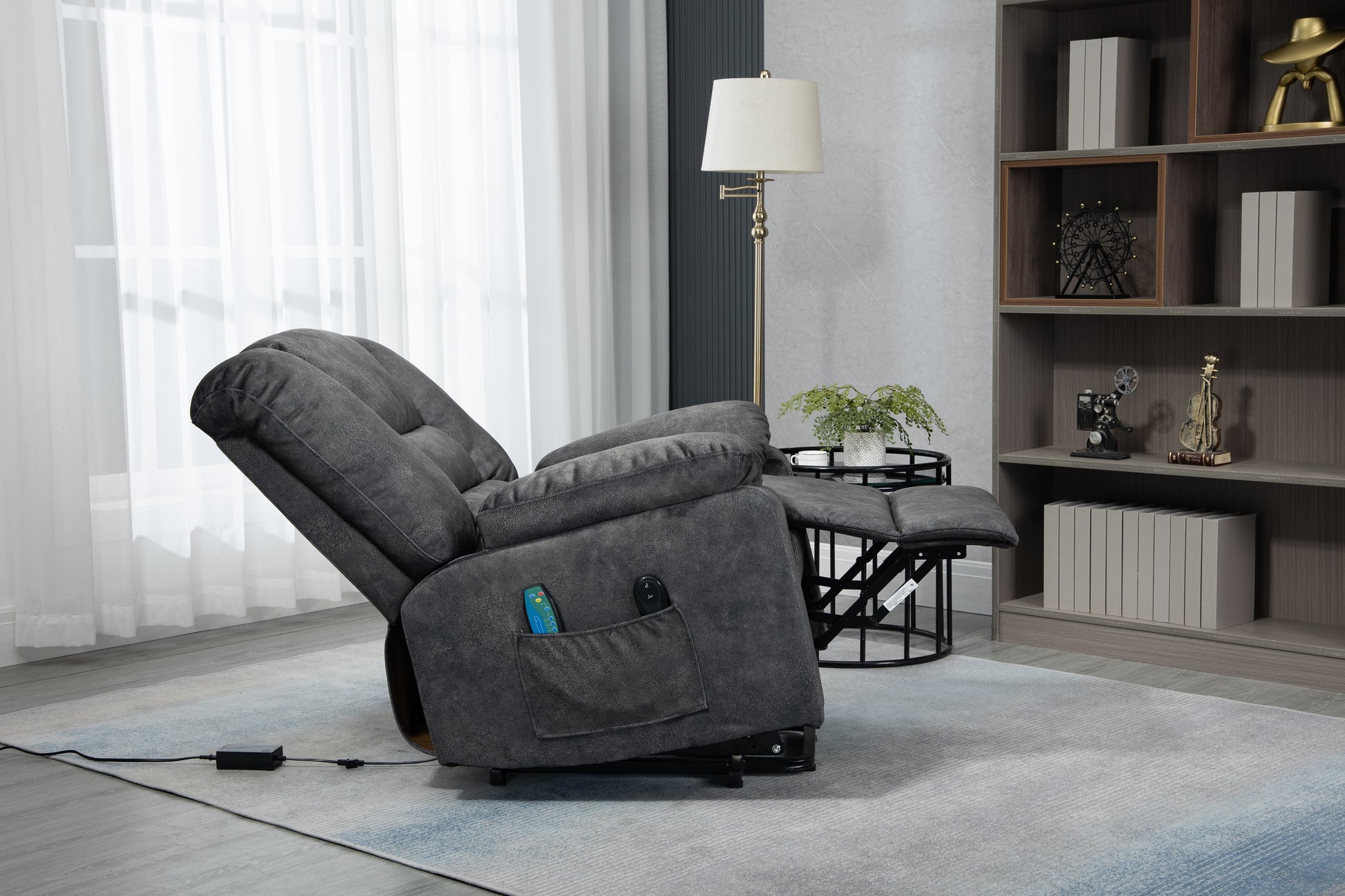  Homrest Power Lift Microfiber Electric Recliner Chair for Elderly with Side Pockets, Remote Control Living Room Chair (Grey)