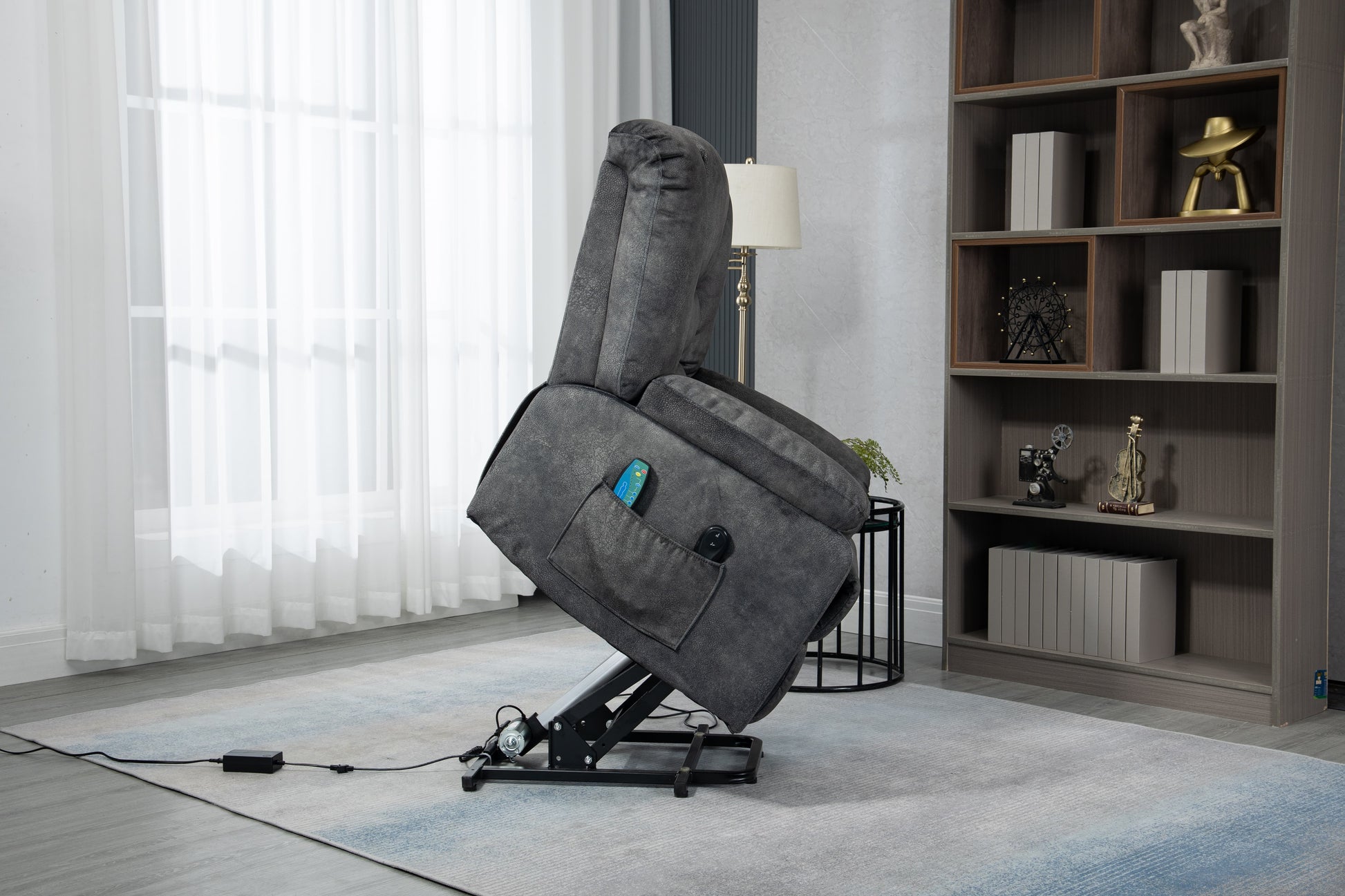  Homrest Power Lift Microfiber Electric Recliner Chair for Elderly with Side Pockets, Remote Control Living Room Chair (Grey)